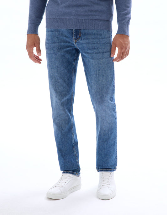 Straight stretch cotton jeans, - Blue
