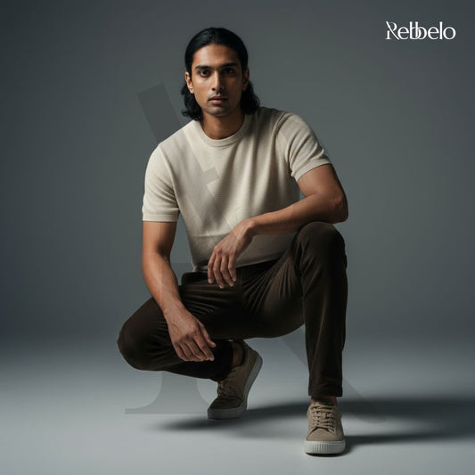 Beige - Round Neck Knitted