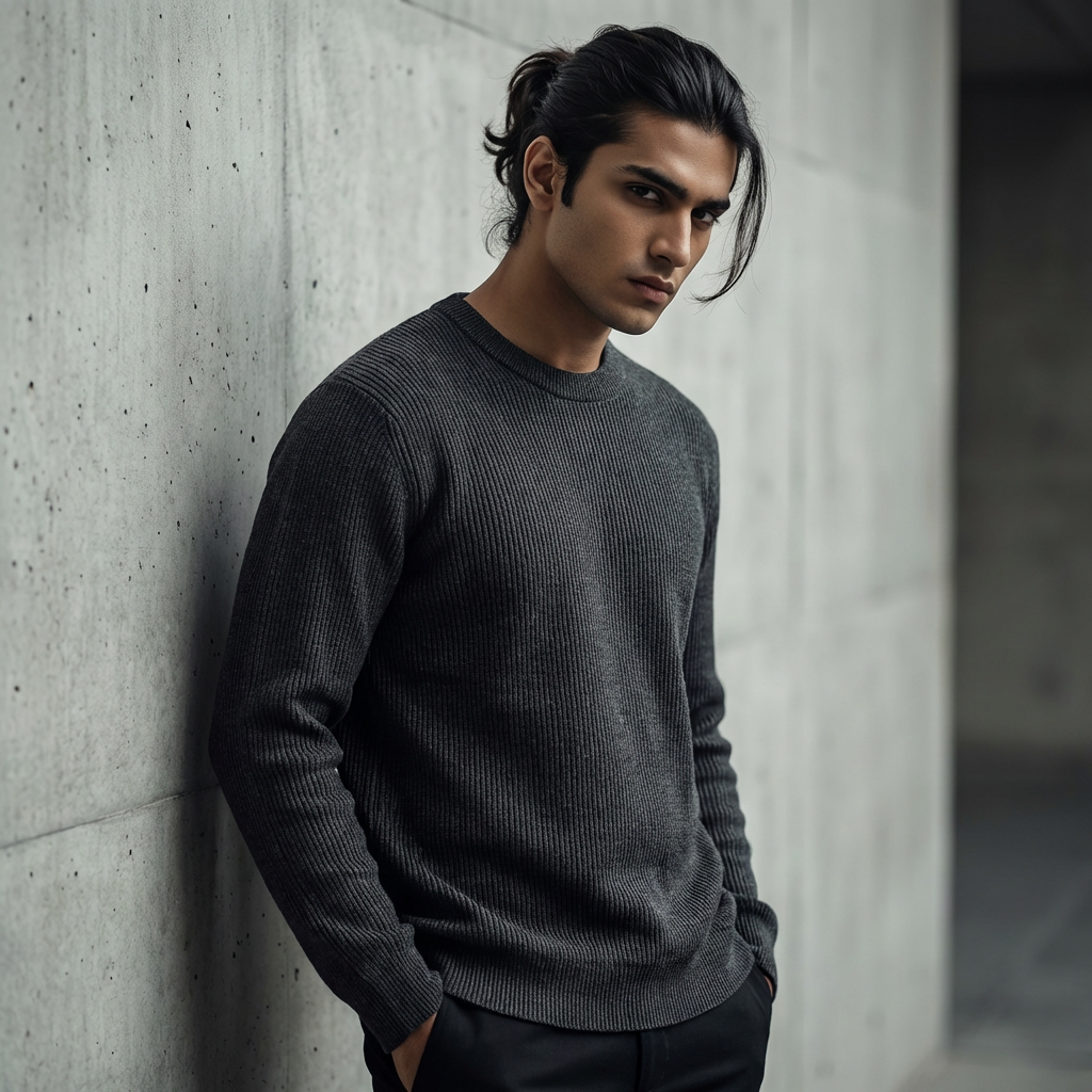 Charcoal Ribbed Round Neck