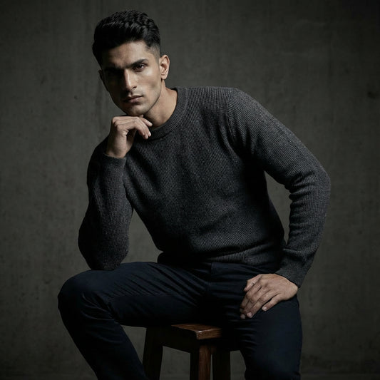 Charcoal Ribbed Round Neck