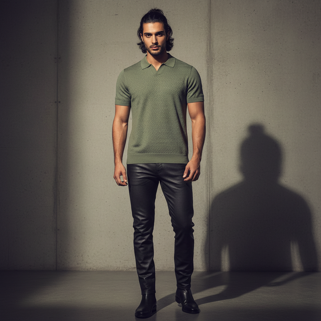 Olive Zig Zag Texture V Neck