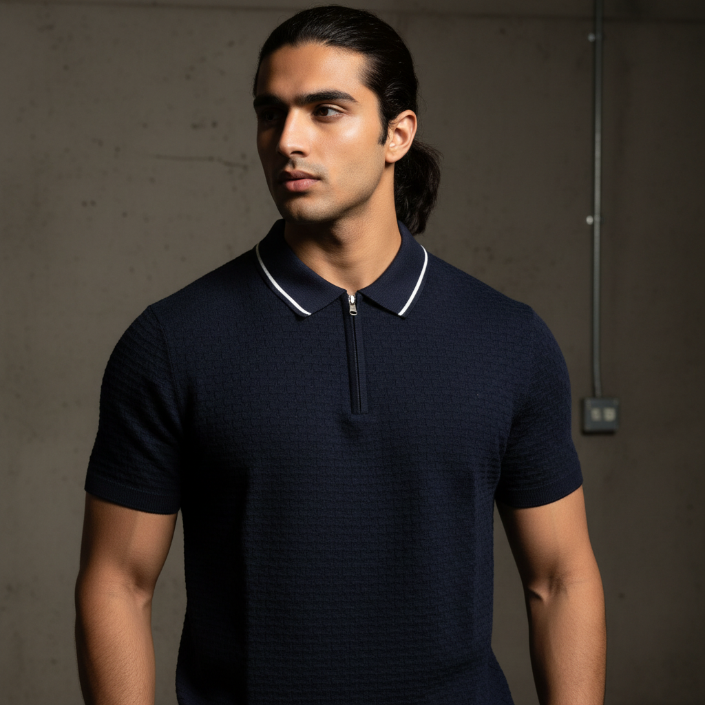 Navy Blue Zip Polo