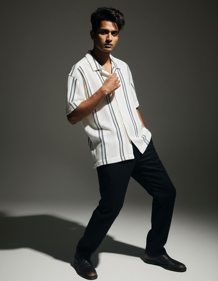 Baggy Shirt - White + Black stripe