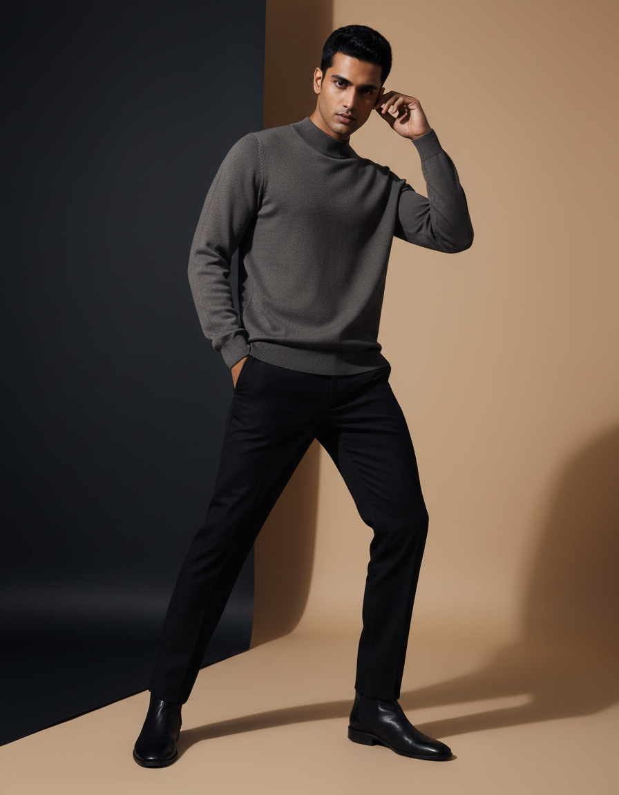 Dark Brown Full Sleeve High Neck