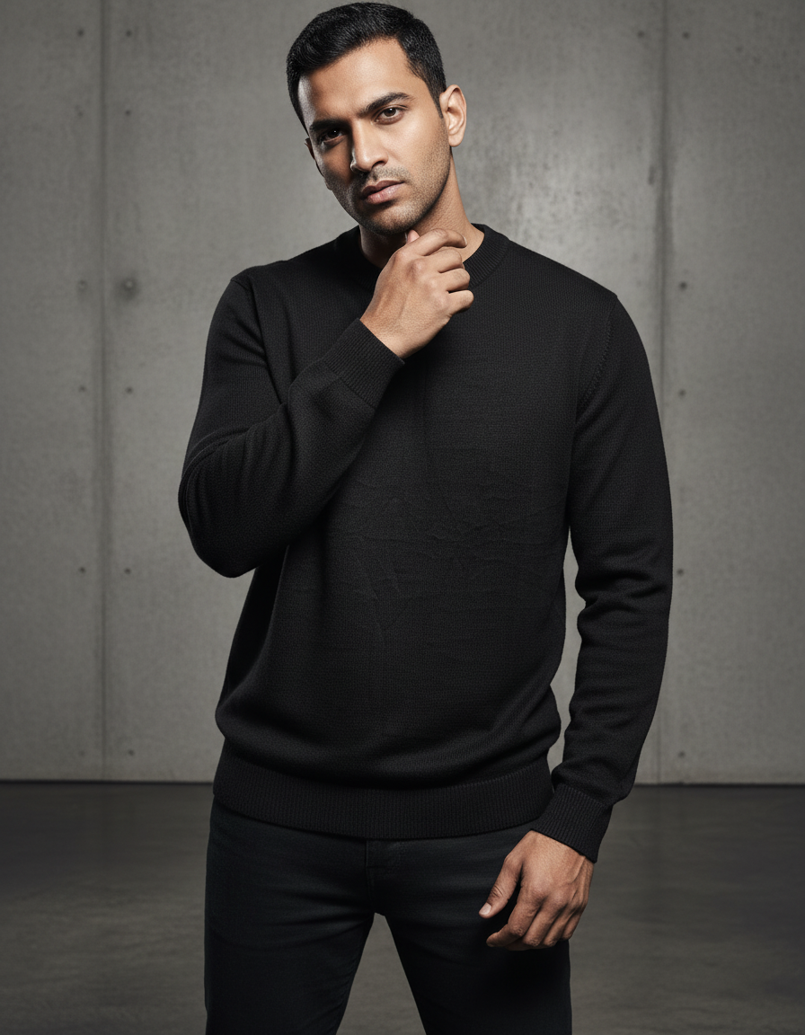 Jet Black Round Neck Sweater