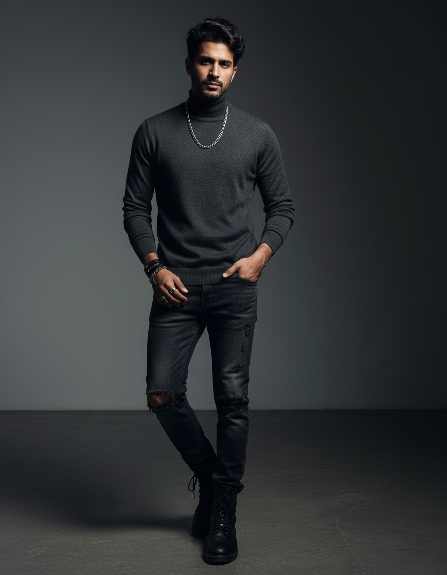 High Neck Full Sleeve - Sweater - Dark brown