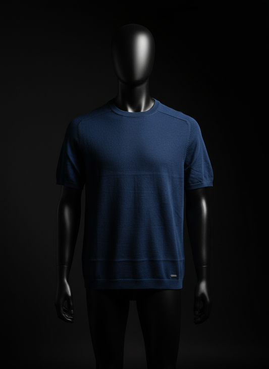 Denim Blue Knitted Round Neck T-Shirt