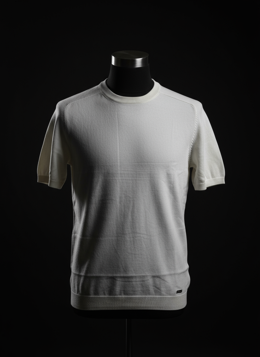 White Knitted Round Neck T-Shirt