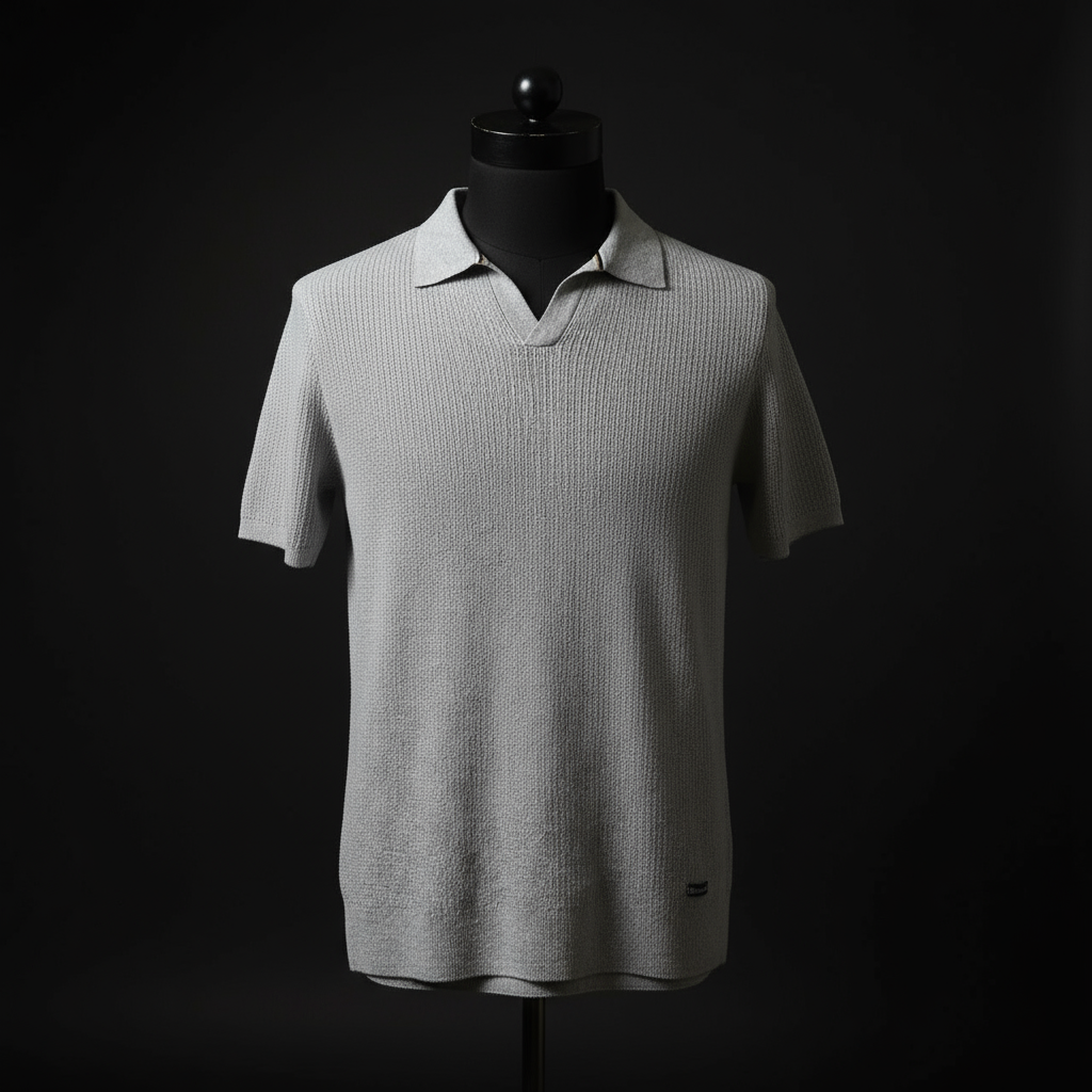 Grey - Ribbed Polo Tshirt