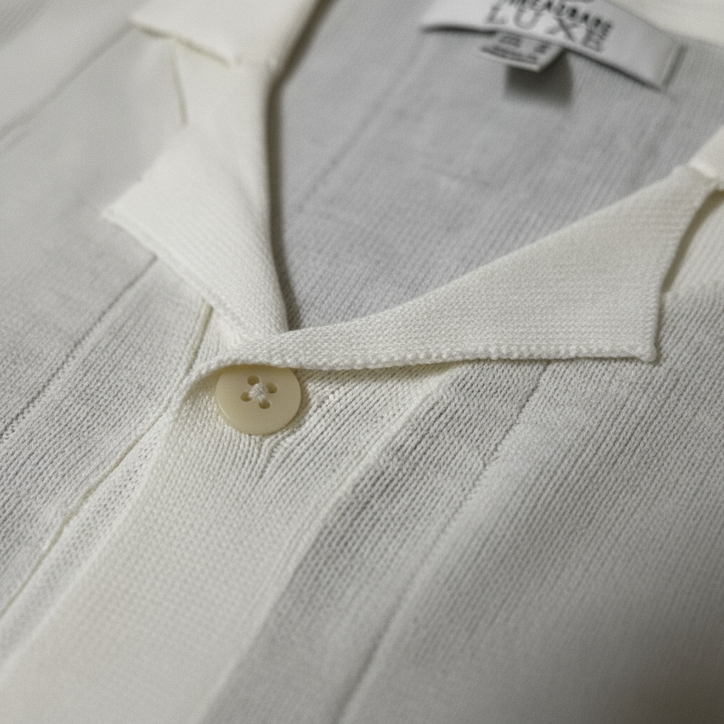 White Soft Knitted Cuban Collar Shirt