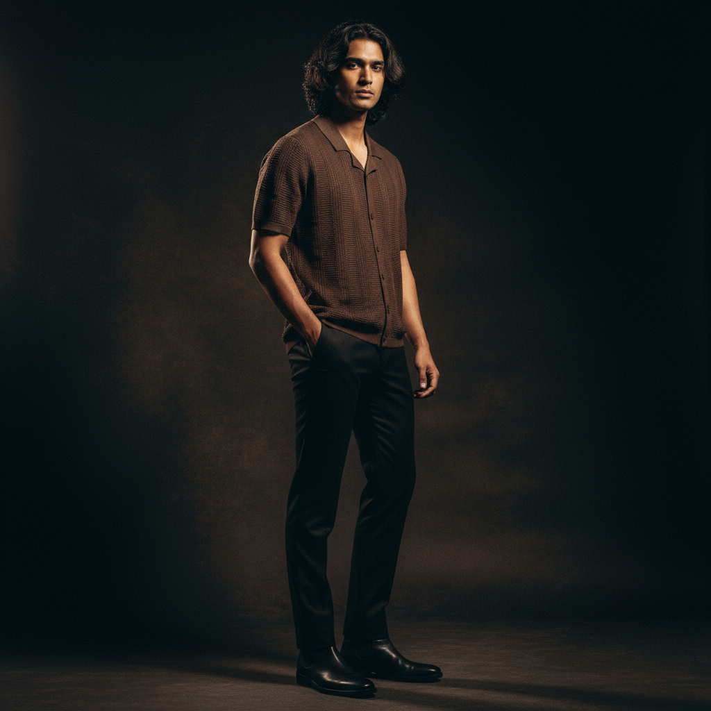 Walnut-Knitted Short Sleeve Cuban