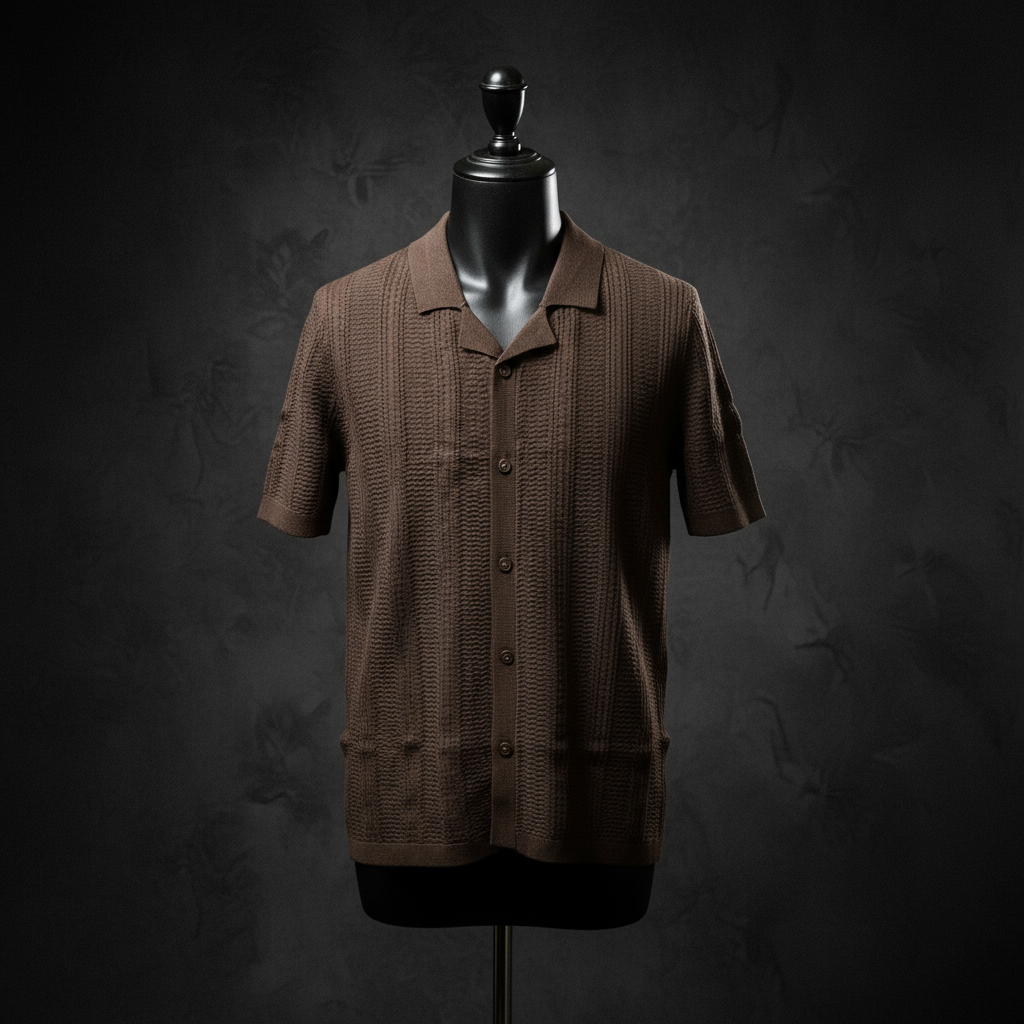 Walnut-Knitted Short Sleeve Cuban