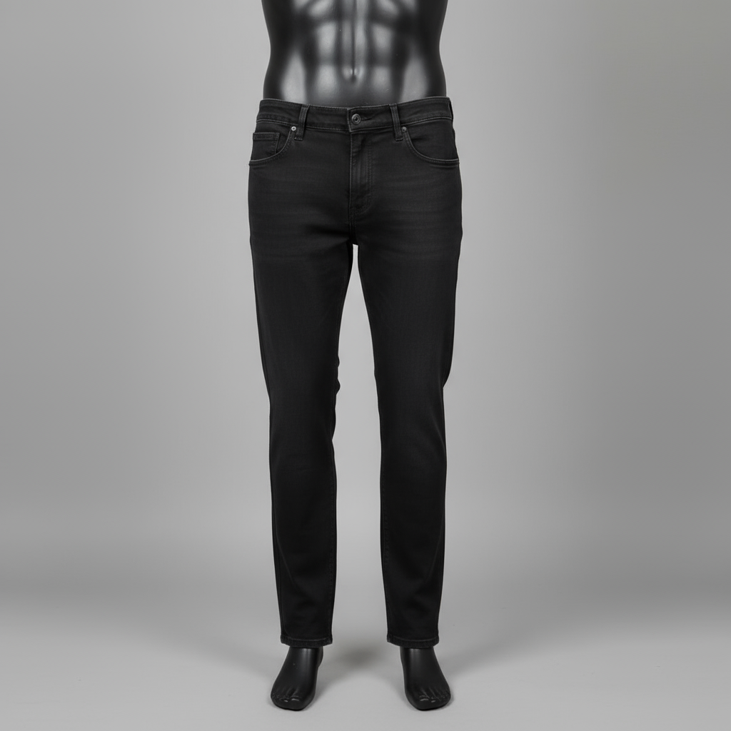 Black Straight Stretch Cotton Jeans in