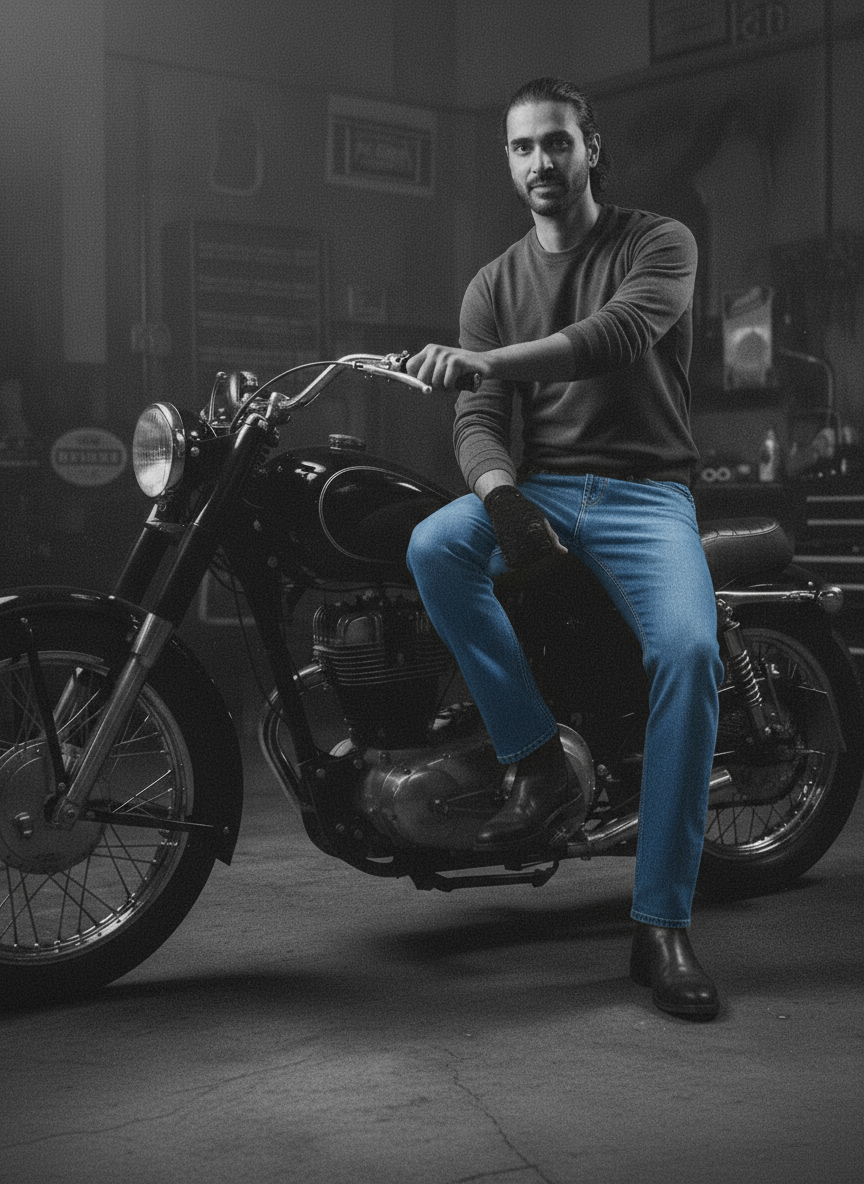 Straight stretch cotton jeans, - Blue