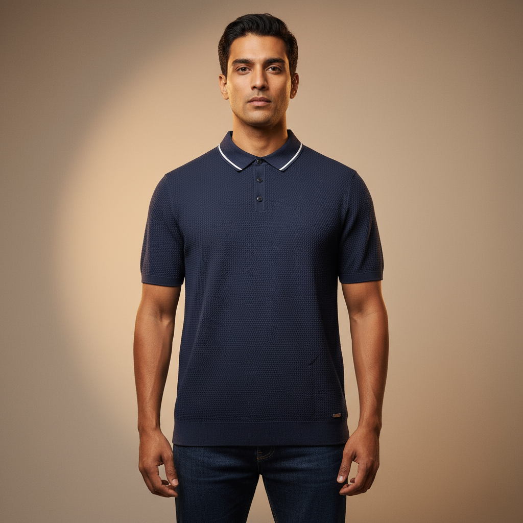 Nevy Blue texture with white strip on collar