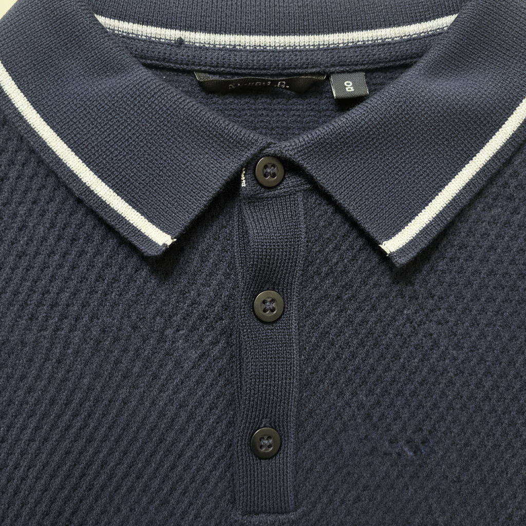 Nevy Blue texture with white strip on collar