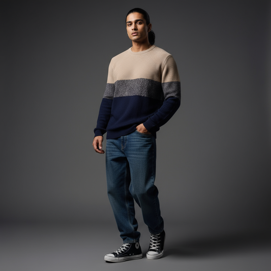 Heavy Sweater Beige ft Dark Navy Blue
