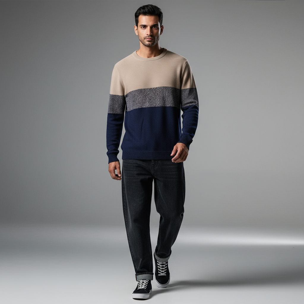 Heavy Sweater Beige ft Dark Navy Blue
