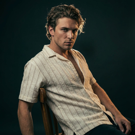 Baggy Shirt - White + Brown Stripe