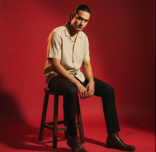 Baggy Shirt - Beige + White thin texture