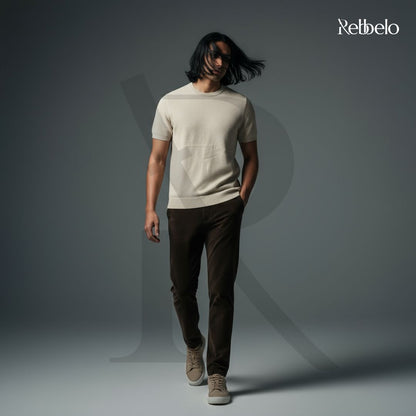 Beige - Round Neck Knitted