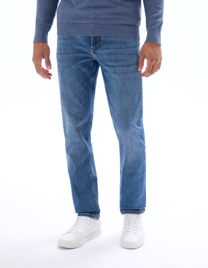 Straight stretch cotton jeans, - Blue