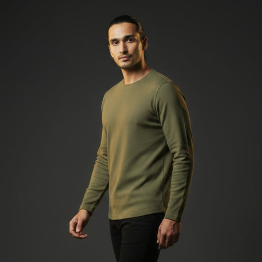 Ribbed T shirt Full Sleeve - Olive