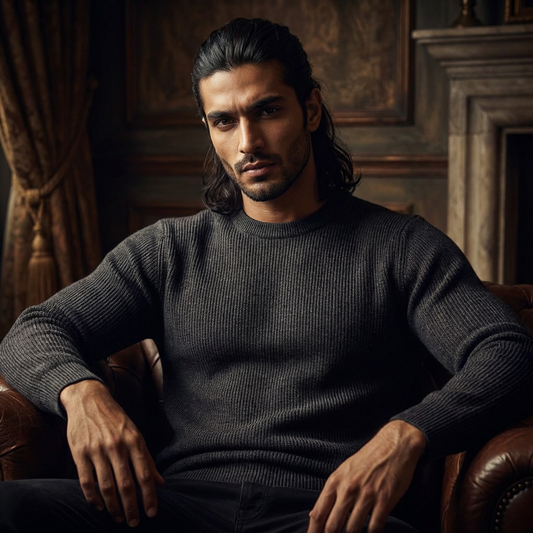 Charcoal Ribbed Round Neck