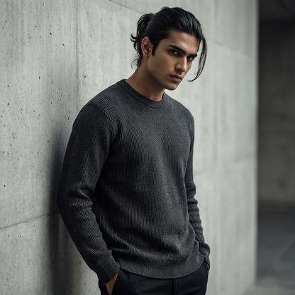 Charcoal Ribbed Round Neck