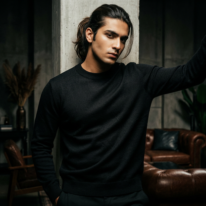 Jet Black Round Neck Sweater