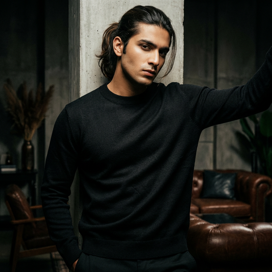 Jet Black Round Neck Sweater