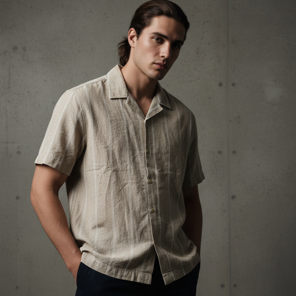 Baggy Shirt - Beige + White thin texture