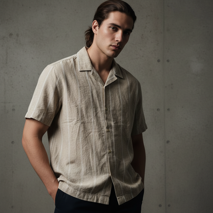 Baggy Shirt - Beige + White thin texture