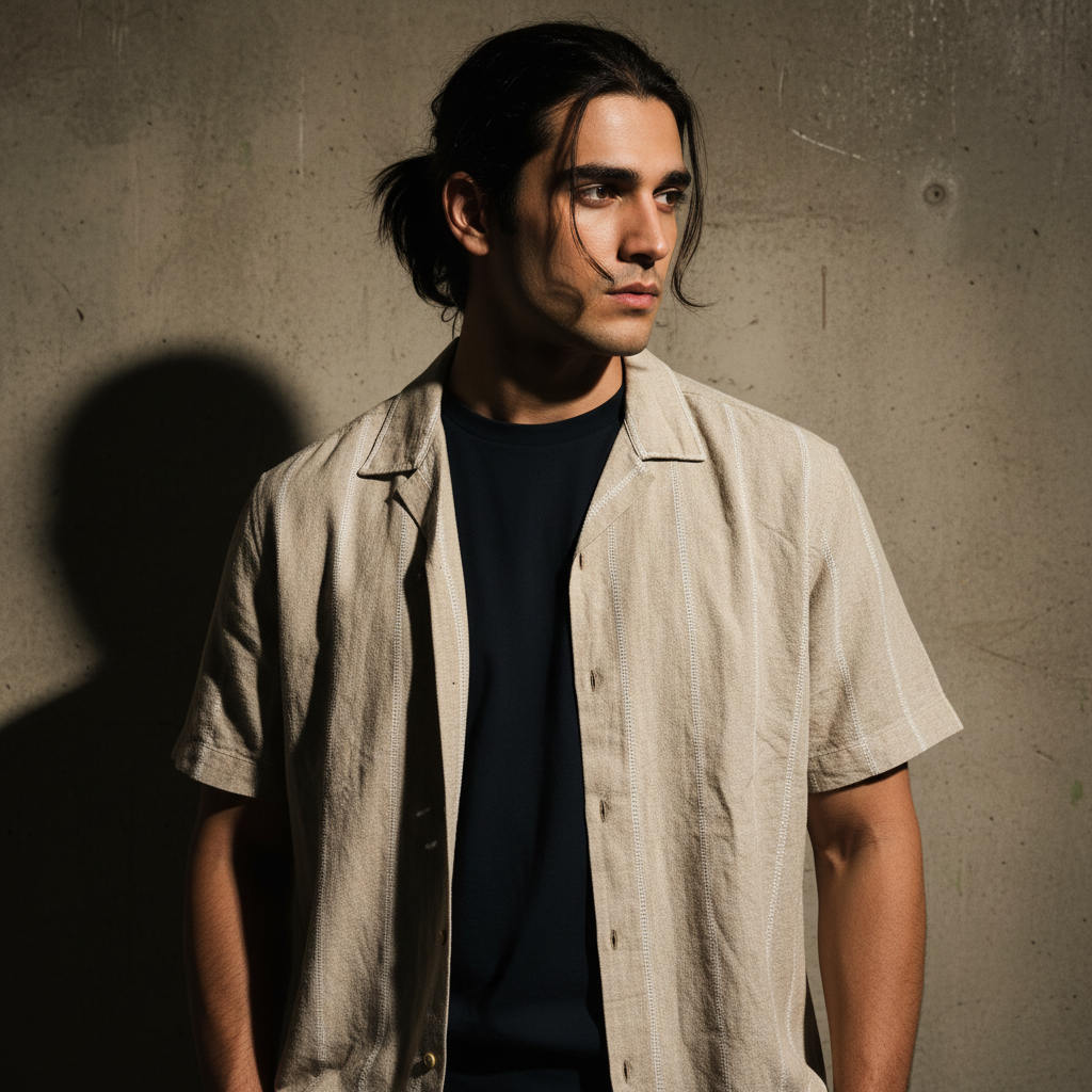 Baggy Shirt - Beige + White thin texture