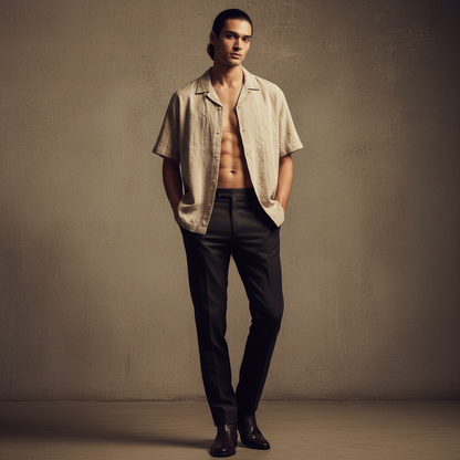 Baggy Shirt - Beige + White thin texture