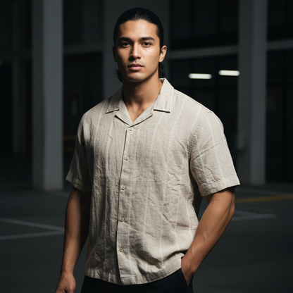 Baggy Shirt - Beige + White thin texture