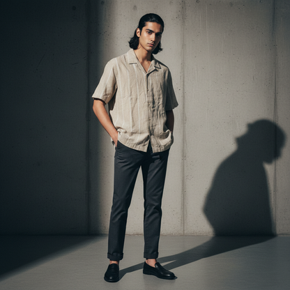 Baggy Shirt - Beige + White thin texture