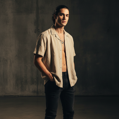 Baggy Shirt - Beige + White thin texture