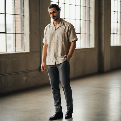 Baggy Shirt - Beige + White thin texture