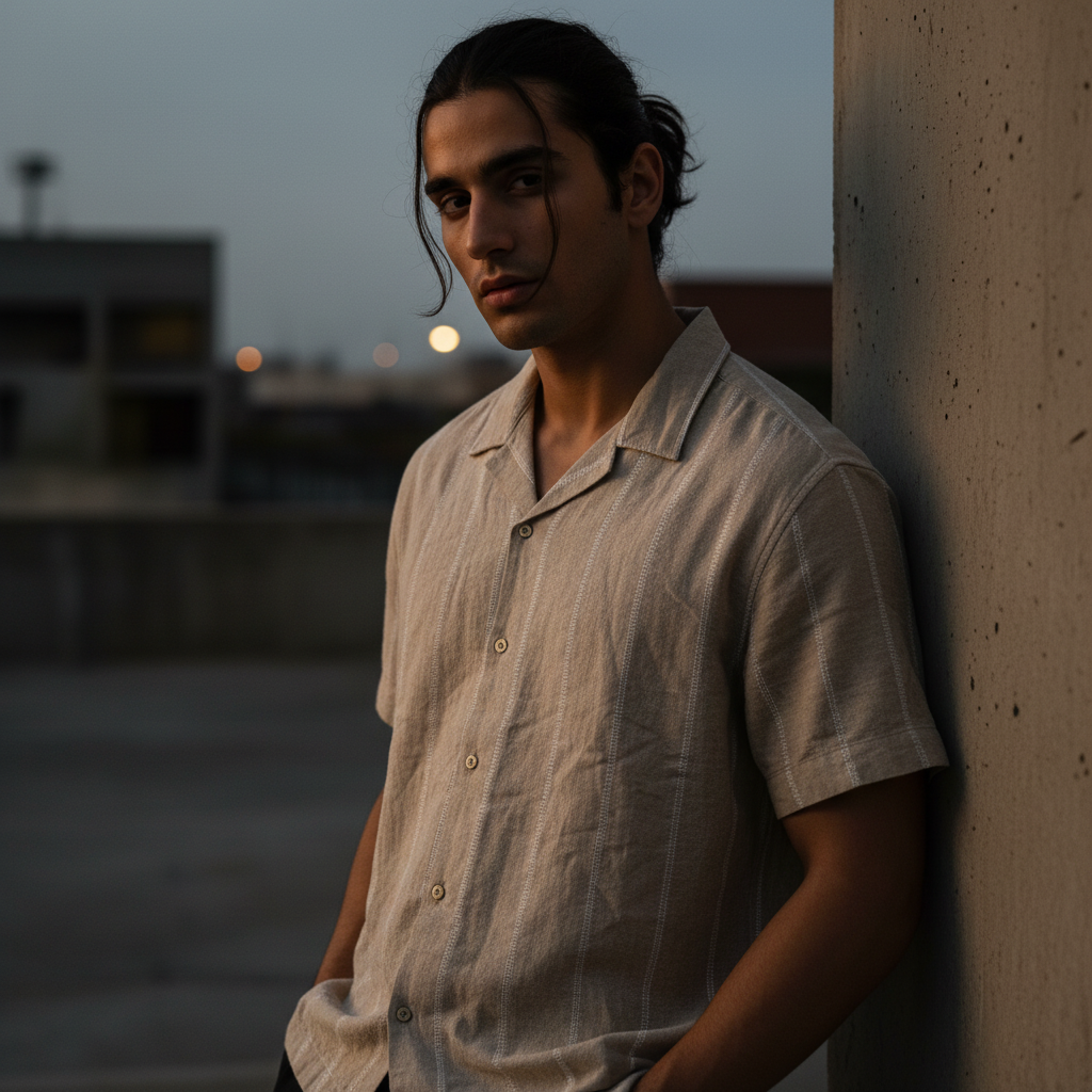 Baggy Shirt - Beige + White thin texture