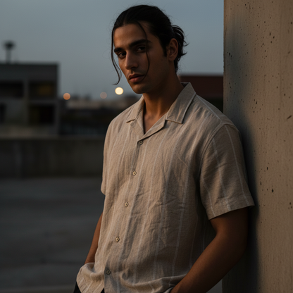 Baggy Shirt - Beige + White thin texture