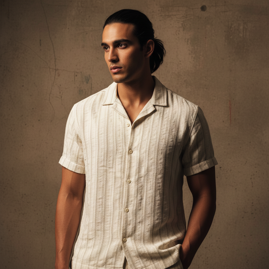 Baggy Shirt - White + Brown Stripe