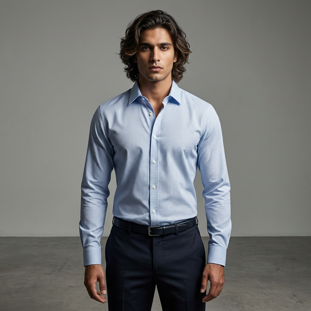 Sky blue subtle check SHR4, regular fit