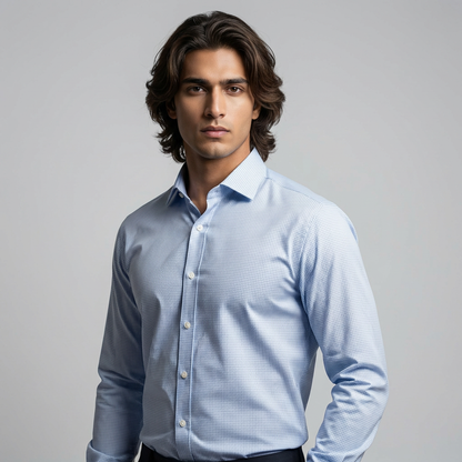 Sky blue subtle check SHR4, regular fit