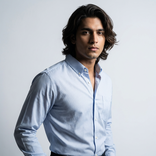 Sky blue subtle check SHR4, regular fit