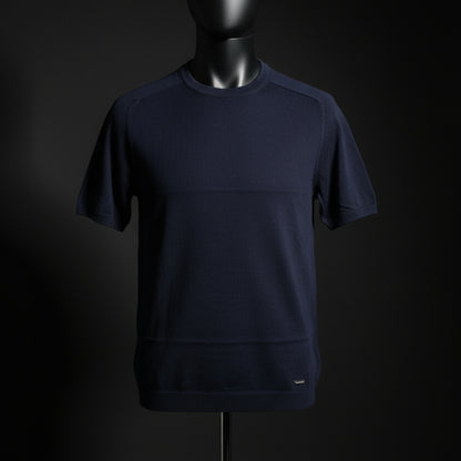 Navy Round Neck Knitted T-Shirt