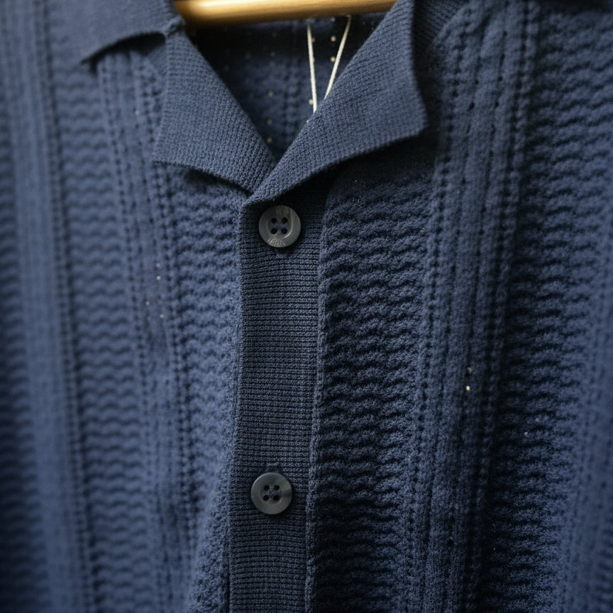 Denim Color Knitted Short Sleeve Cuban