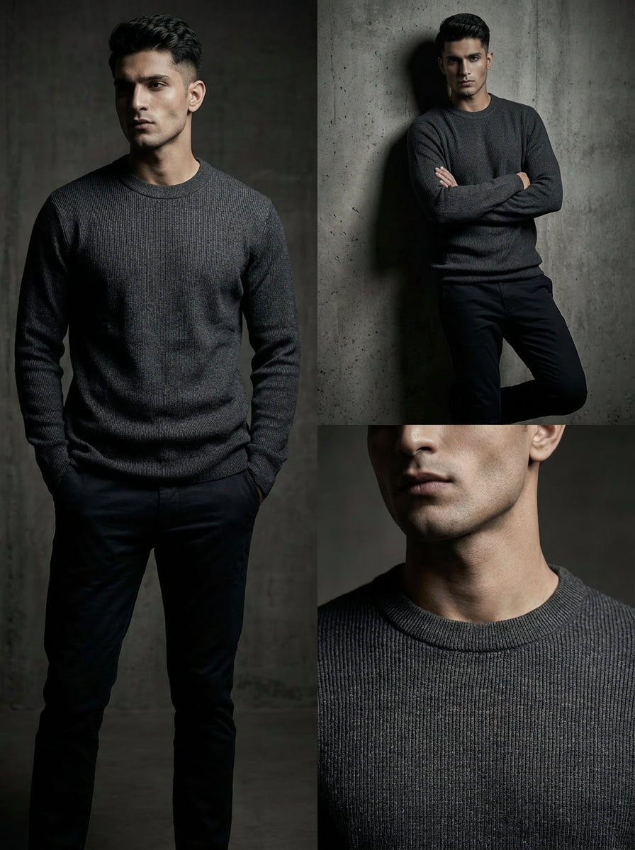 Charcoal Ribbed Round Neck