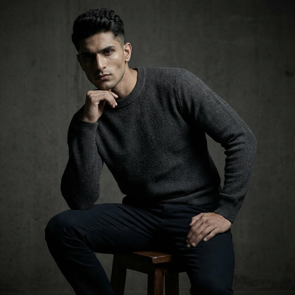 Charcoal Ribbed Round Neck