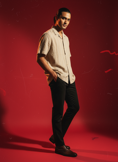 Baggy Shirt - Beige + White thin texture